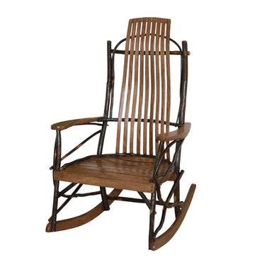 A&L Furniture Amish Bentwood Hickory 9-Slat Rocking Chair Walnut Stain