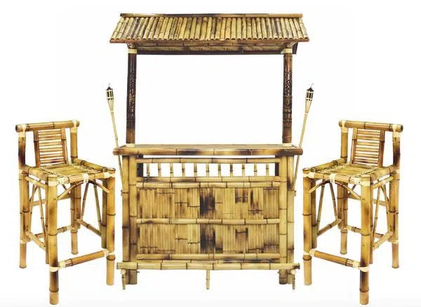 RAM Game Room Bamboo Tiki Bar Pair with Tiki bar stool