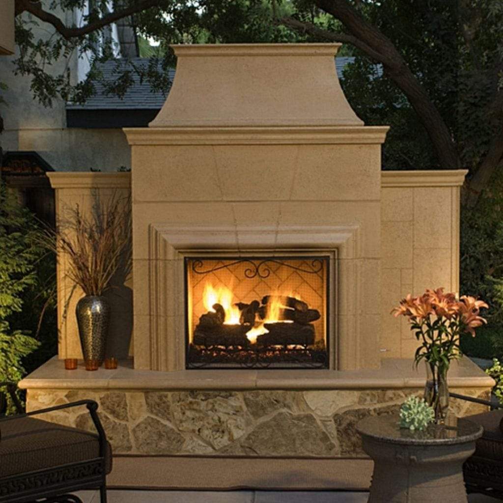 American Fyre Designs Grand Cordova Vent Free Gas Fireplace with Rectangle Extended Bullnose Hearth