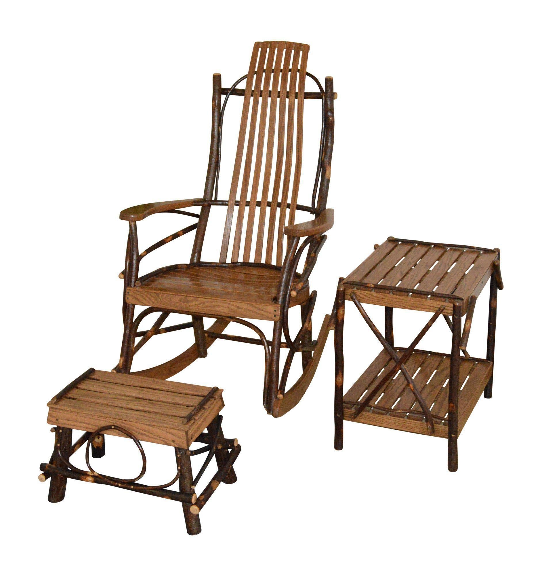 A&L Furniture Amish Bentwood 7-Slat Hickory Rocking Chair with side table and foot stool