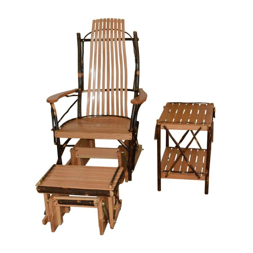 A&L Furniture Amish Bentwood Hickory Glider Rocker Chair with matching footstool and endtable