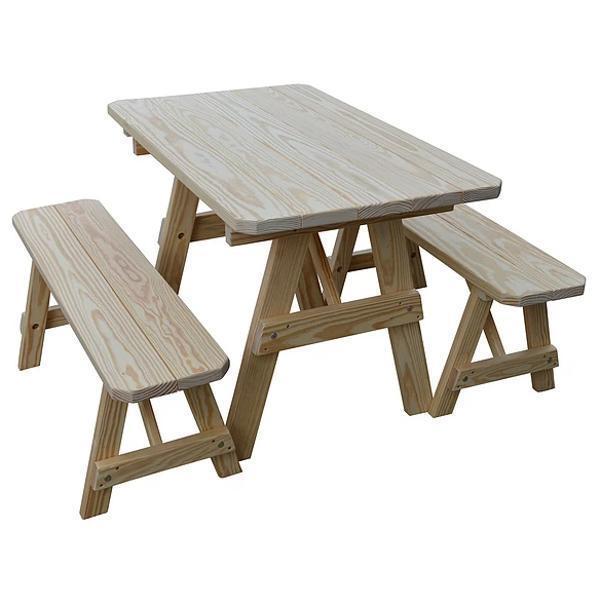 A&L Furniture Yellow Pine Traditional Picnic Table with 2 Benches – Size 6ft and 8ft