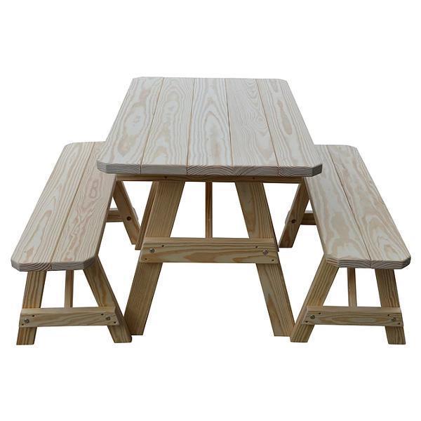 A&L Furniture Yellow Pine Traditional Picnic Table with 2 Benches – Size 6ft and 8ft