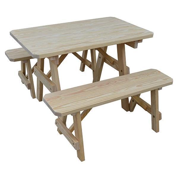 A&L Furniture Yellow Pine Traditional Picnic Table with 2 Benches – Size 6ft and 8ft