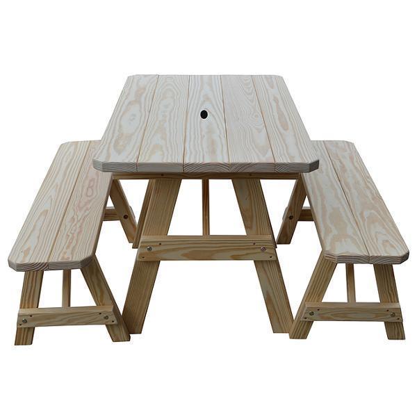 A&L Furniture Yellow Pine Traditional Picnic Table with 2 Benches – Size 6ft and 8ft