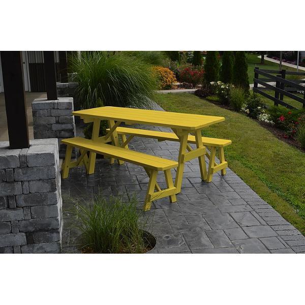 A&L Furniture Yellow Pine Traditional Picnic Table with 2 Benches – Size 6ft and 8ft