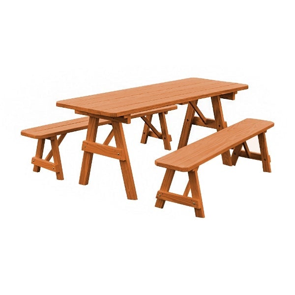 A&L Furniture Yellow Pine Traditional Picnic Table with 2 Benches – Size 6ft and 8ft