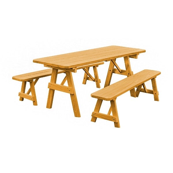 A&L Furniture Yellow Pine Traditional Picnic Table with 2 Benches – Size 6ft and 8ft