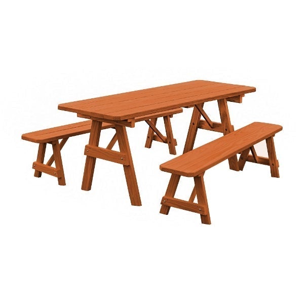 A&L Furniture Yellow Pine Traditional Picnic Table with 2 Benches – Size 6ft and 8ft