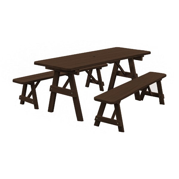 A&L Furniture Yellow Pine Traditional Picnic Table with 2 Benches – Size 6ft and 8ft