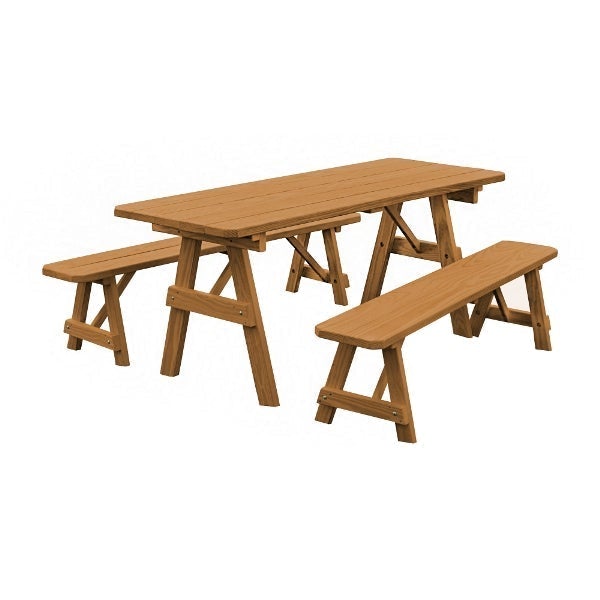 A&L Furniture Yellow Pine Traditional Picnic Table with 2 Benches – Size 6ft and 8ft