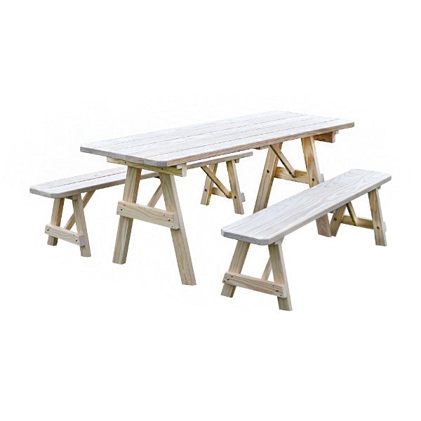 A&L Furniture Yellow Pine Traditional Picnic Table with 2 Benches – Size 6ft and 8ft