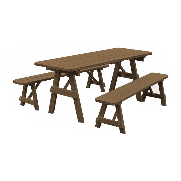 A&L Furniture Yellow Pine Traditional Picnic Table with 2 Benches – Size 6ft and 8ft